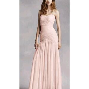 White By Vera Wang Blush Pink Strapless Bobbin Net Bridesmaid Dress Gown 10 Long